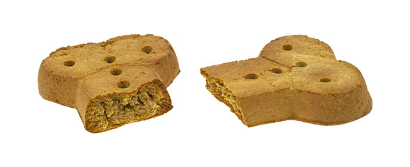 Large dog biscuit broken in half