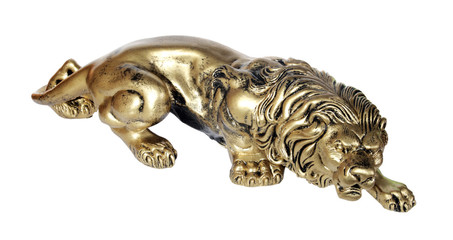 Bronze figurine of a lion on the white background