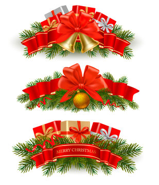 Three holiday christmas banners. Vector.