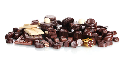 Many different chocolate candy isolated on white