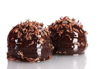 Сhocolate cookie poured chocolate with chocolate shavings