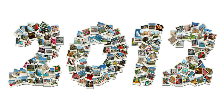 2012 PF card collage made of travel photos with famous landmarks