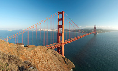 The Golden Gate Bridge in San Francisco sunset panorama