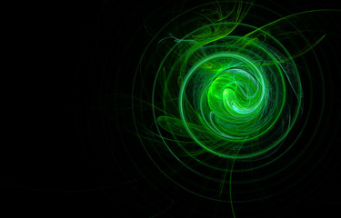 green galaxy in black universe, abstract rotated space, ufo planet travel, scalar energy diversity