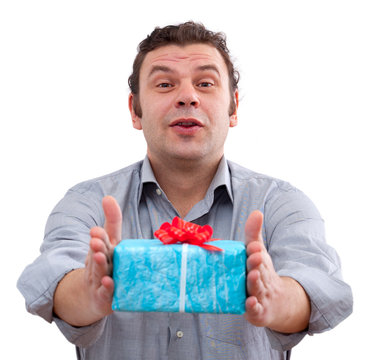 40 Year Old Man Holding A Board, Isolated On White Background