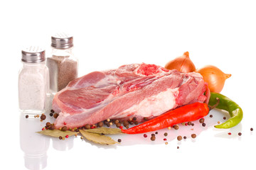 Raw meat and vegetables isolated on whitе