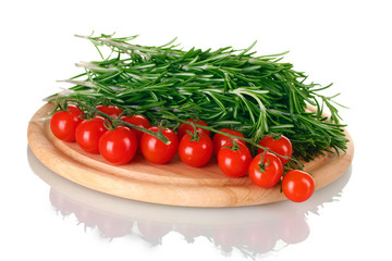 fresh green rosemary and tomatoes cherry