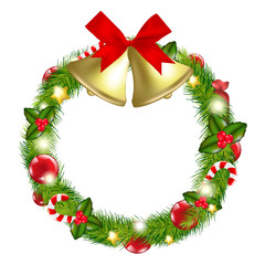 Fototapeta na wymiar Merry Christmas Wreath With Bells