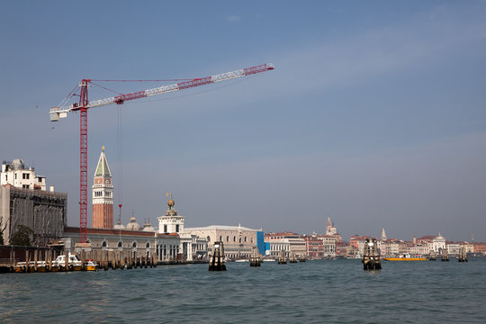 Crane on a construction site in Venice, Italy.