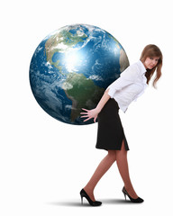 Businesswoman with our planet earth