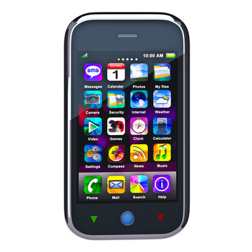Touchscreen smart phone. Cell Smart Mobile Phone 3D. On the whit