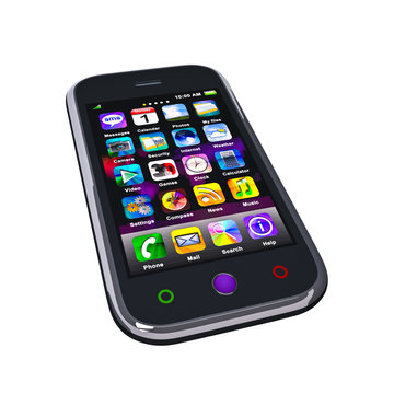 Touchscreen smart phone. Cell Smart Mobile Phone 3D. On the whit