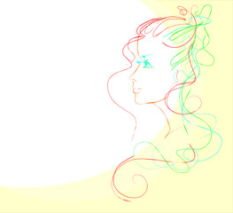 VECTOR Background with a portrait of the beautiful young girl