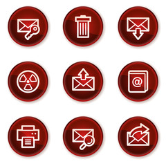 E-mail web icons set 2, dark red circle buttons