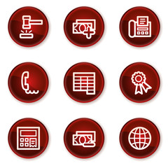 Finance web icons set 2, dark red circle buttons