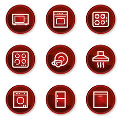 Home appliances web icons, dark red circle buttons
