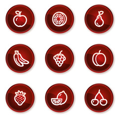 Fruits web icons, dark red circle buttons