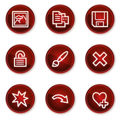 Image viewer web icons set 2, dark red circle buttons