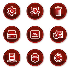 Internet security web icons, dark red circle buttons