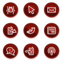 Internet web icons set 2, dark red circle buttons