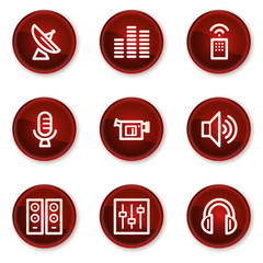 Media web icons, dark red circle buttons