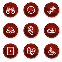 Medicine web icons set 2, dark red circle buttons