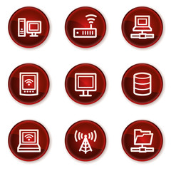 Network web icons, dark red circle buttons