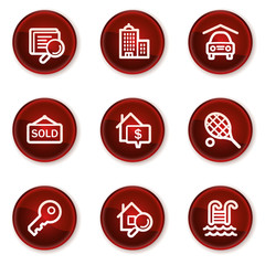 Real estate web icons, dark red circle buttons