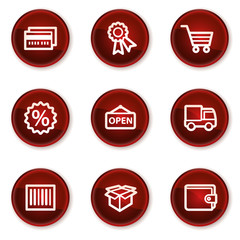 Shopping web icons set 2, dark red circle buttons