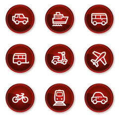 Transport web icons, dark red circle buttons