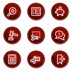 Shopping web icons set 3, dark red circle buttons