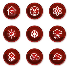 Ecology web icons set 2, dark red circle buttons