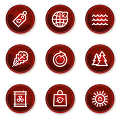 Ecology web icons set 3, dark red circle buttons