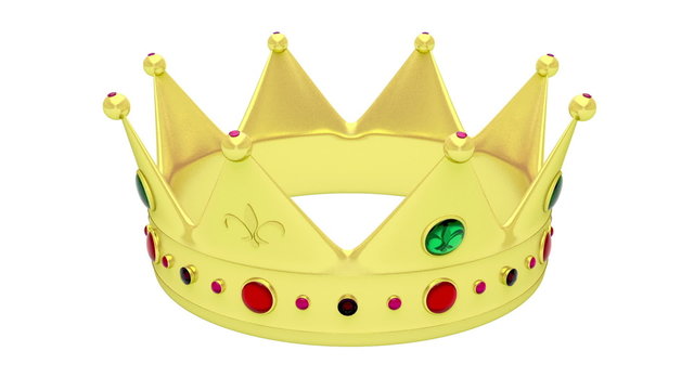 Golden crown rotates on white background