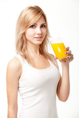 young woman with orange juice