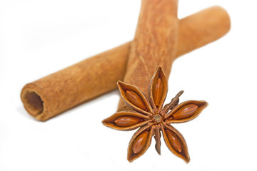 Zimtstangen und Sternanis auf weißem Hintergrund