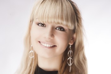 beautiful young girl over white background