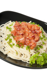 spaghetti with tomato sauce and sausage