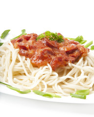 spaghetti with tomato sauce and sausage