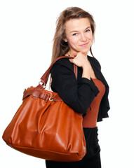 Young smiling woman with handbag