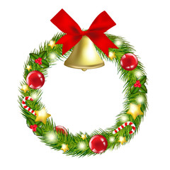 Fototapeta na wymiar Christmas Wreath With Hand Bells
