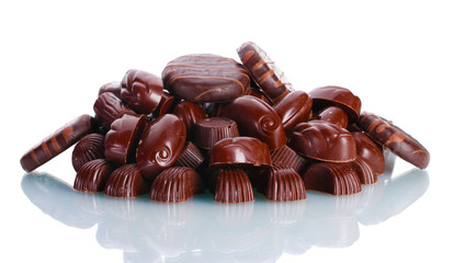 Many different chocolate candy isolated on white