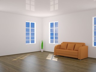 Room with an orange sofa