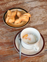 Soft-boiled egg and deep-fried dough stick