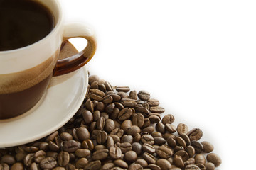 Cup of coffee and coffee grain