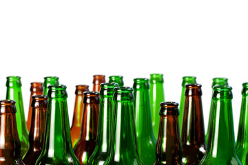 Beer bottles of green glass and a brown