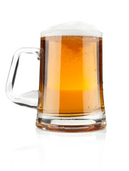 full mug fresh beer with froth isolated on white background