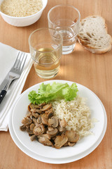 mushrooms with boiled rice