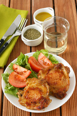 fried chicken with salad