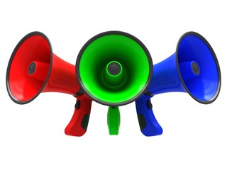 Red, green and blue megaphones